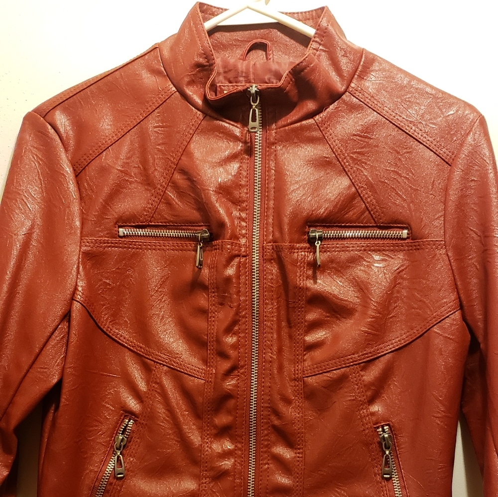 Womens red faux leather jacket